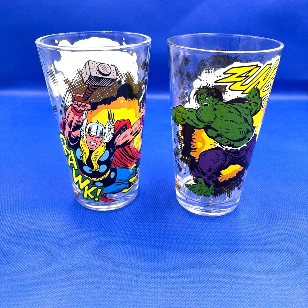 Marvel Comics Drinking Glass, Hulk/Captain America/Thor/Iron Man 16 oz, Set of 2